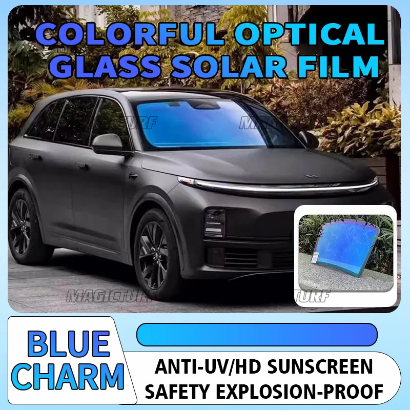 152/300 см синяя очаровательная красочная оптическая пленка-хамелеон термоизоляция