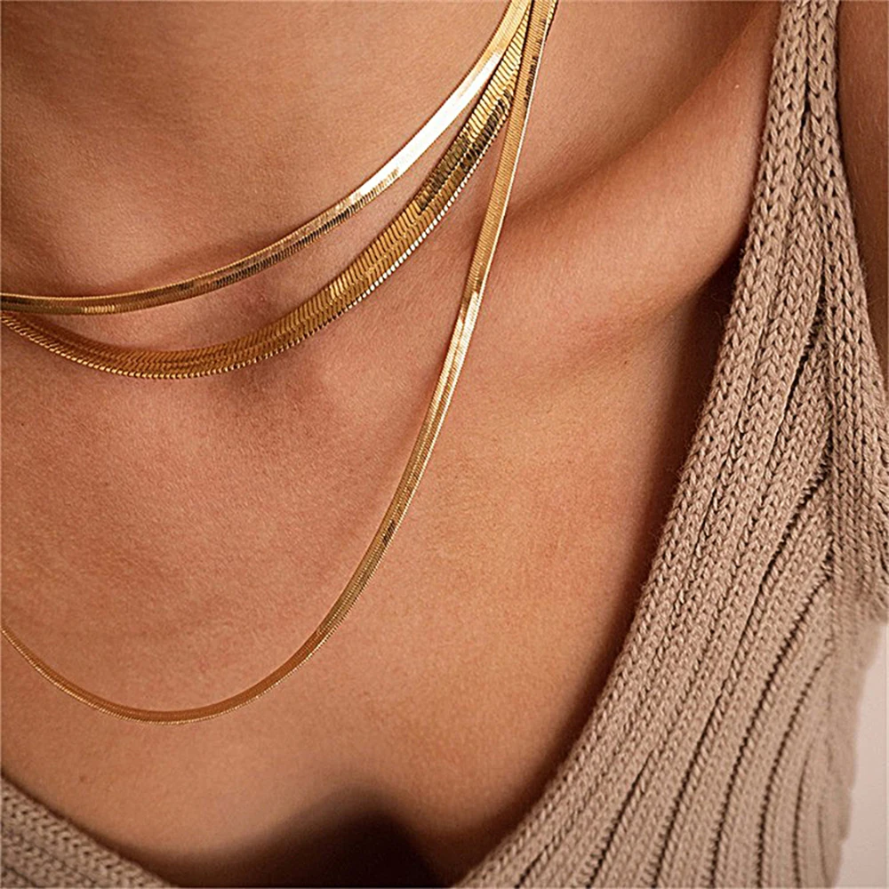 

Stainless Steel Gold Necklaces Unisex Waterproof Snake Chain Herringbone Choker Men Necklace For Women Hot Fashion Jewelry Gift