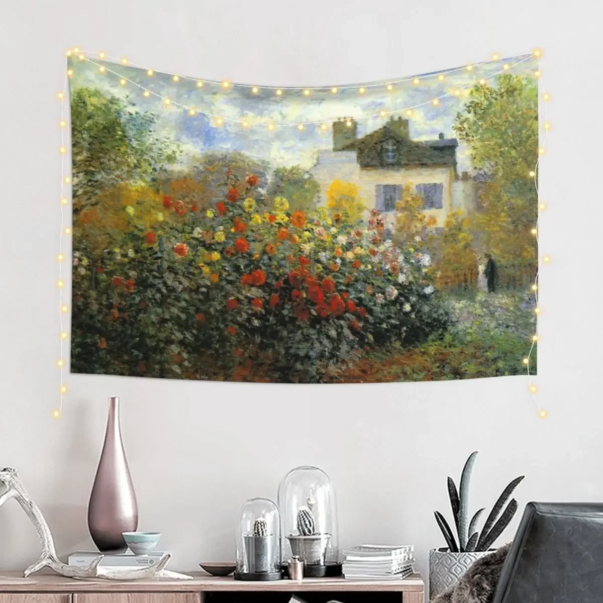 Claude Monet-The Garden At Argenteuil-Aca The Dahlias Гобелен Аксессуары для украшения дома Настенный