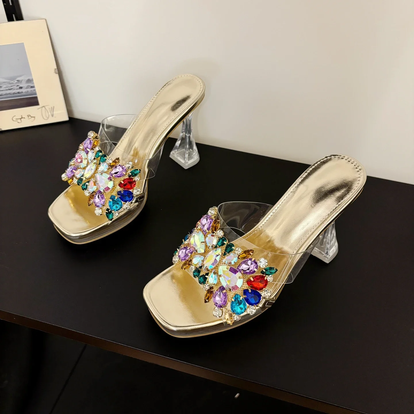 2024 летние модные женские непромокаемые тапочки на платформе с цветными стразами