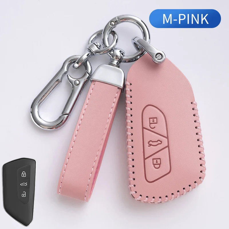 

For VW Volkswagen Golf 8 2020 Skoda Octavia A8 2021 SEAT Leon MK4 Top Cowhide Car Remote Key Case Cover Holder Accessories