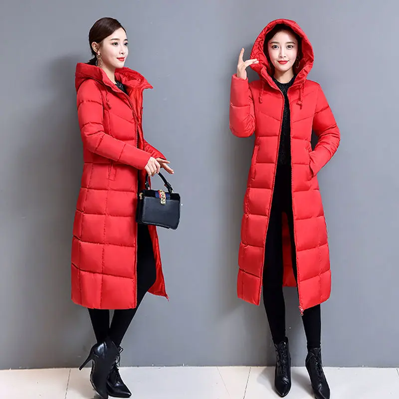 New Winter Hooded Jacket Fashion Warm Down Jacket Mid-length Over The Knee Long Thick Slim Fit Winter Coat Women Elegant