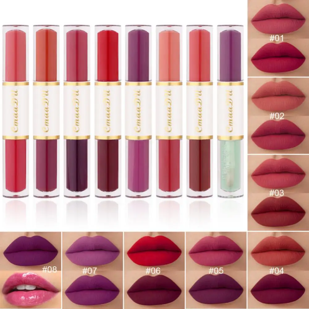 

CMAADU Lip Gloss Double-ended Matte Liquid Lipstick Red Mate Waterproof Long Lasting Moisturizing Lipgloss Lip Makeup Cosmetics