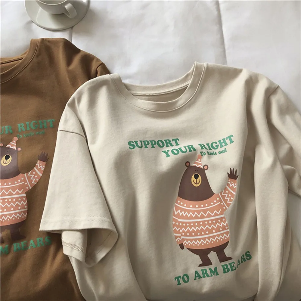 

2022 Children Clothes Boys Party Bear Letter Print Short Sleeve Cotton All-match Girls Top Kid Soft Cotton Cute T-shirt