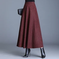 autumn and winter new woolen plaid skirt women a line long skirt