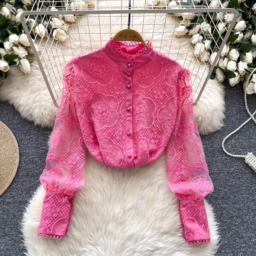 Осенняя новая легкая роскошная высококачественная рубашка с воротником-стойкой