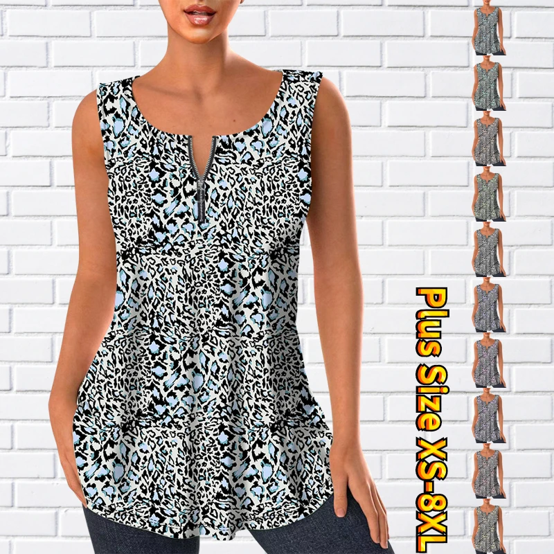 

Женская футболка на молнии, Повседневная Свободная футболка без рукавов с 3D-принтом и V-образным вырезом, лето 2023