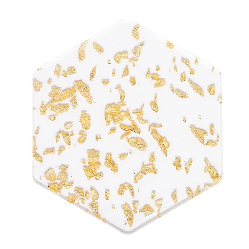 

Ins Style Placemats Restaurant Decoration Gold Foil Acrylic Coaster Mat Round/hexagon Dining Table Mat Steak Plate Pad