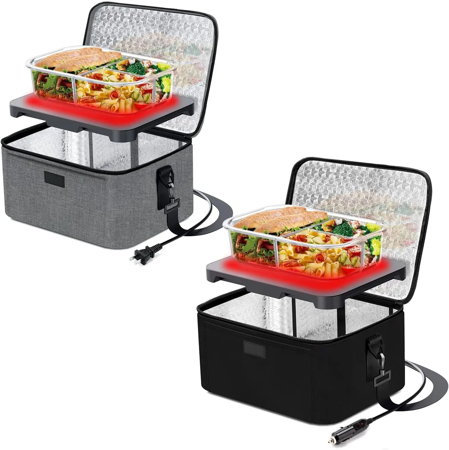 

Portable Food Warmer Personal Mini Portable Oven - 110V Electric Heated Lunch Box for Work and 12V 24V 2-in-1 Car Food Warmer Bu