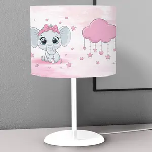 Cute Little Girl Elephant and Hanging Moon Child Bedroom Nightstand Night Desktop Lamp Decorative Lampshade Book Reading Light