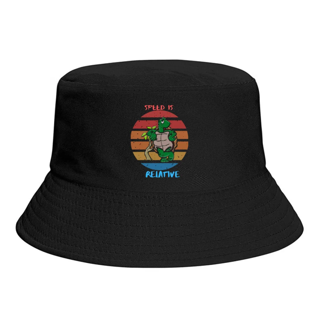 

New Unisex Polyester Speed is Relative Bucket Hats Women Autumn Sunscreen Boonie Hat Tortoise and the Hare Men Fishing Hat