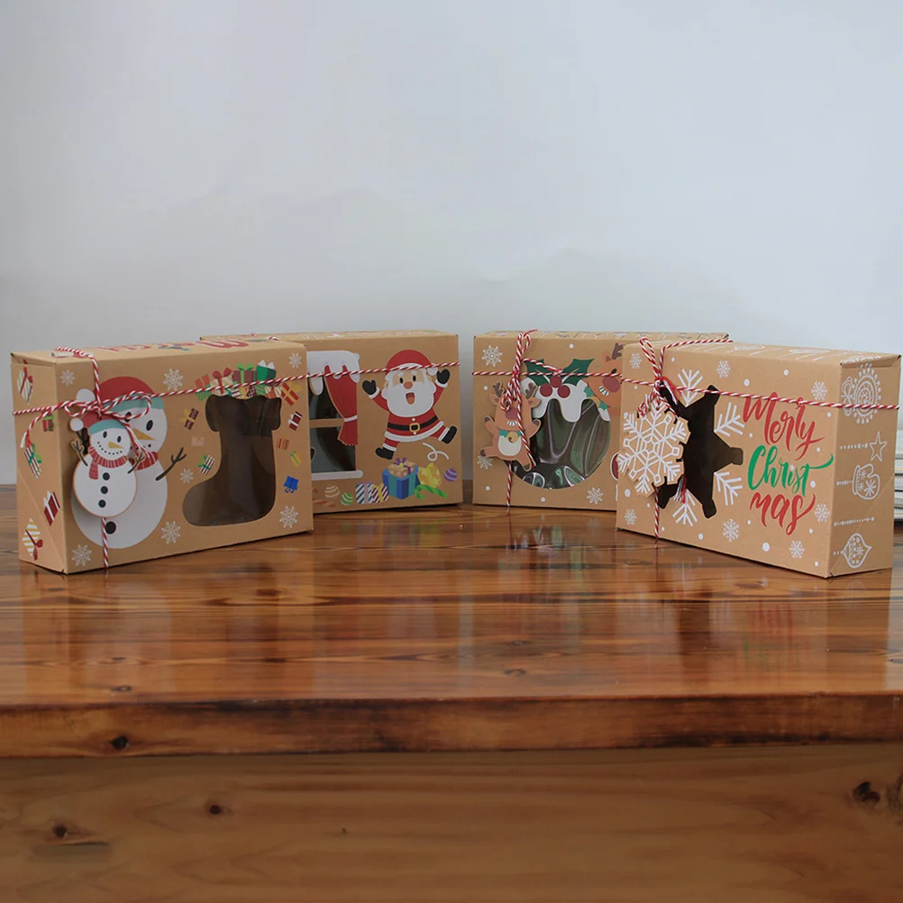 

8 Pcs The Gift Christmas Window Box Candy Case Kraft Goodies Bag Multifunction Party Favors Paper Supplies