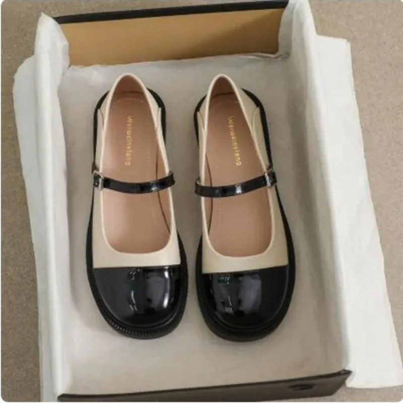 

Japanese Color-blocking Mary Jane Shoes Women Summer Black White Square Head Retro Low-heel Lolita Shoes Large Size Women Shoes