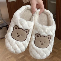 cartoon cute bear slippers winter warm indoor animal plush womens flat bottom cartoon kawaii fluffy girls home cotton slippers