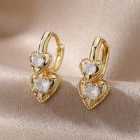 zircon heart drop earrings for women stainless steel couple earrings 2022 trend french romantic jewelry boucle oreille femme