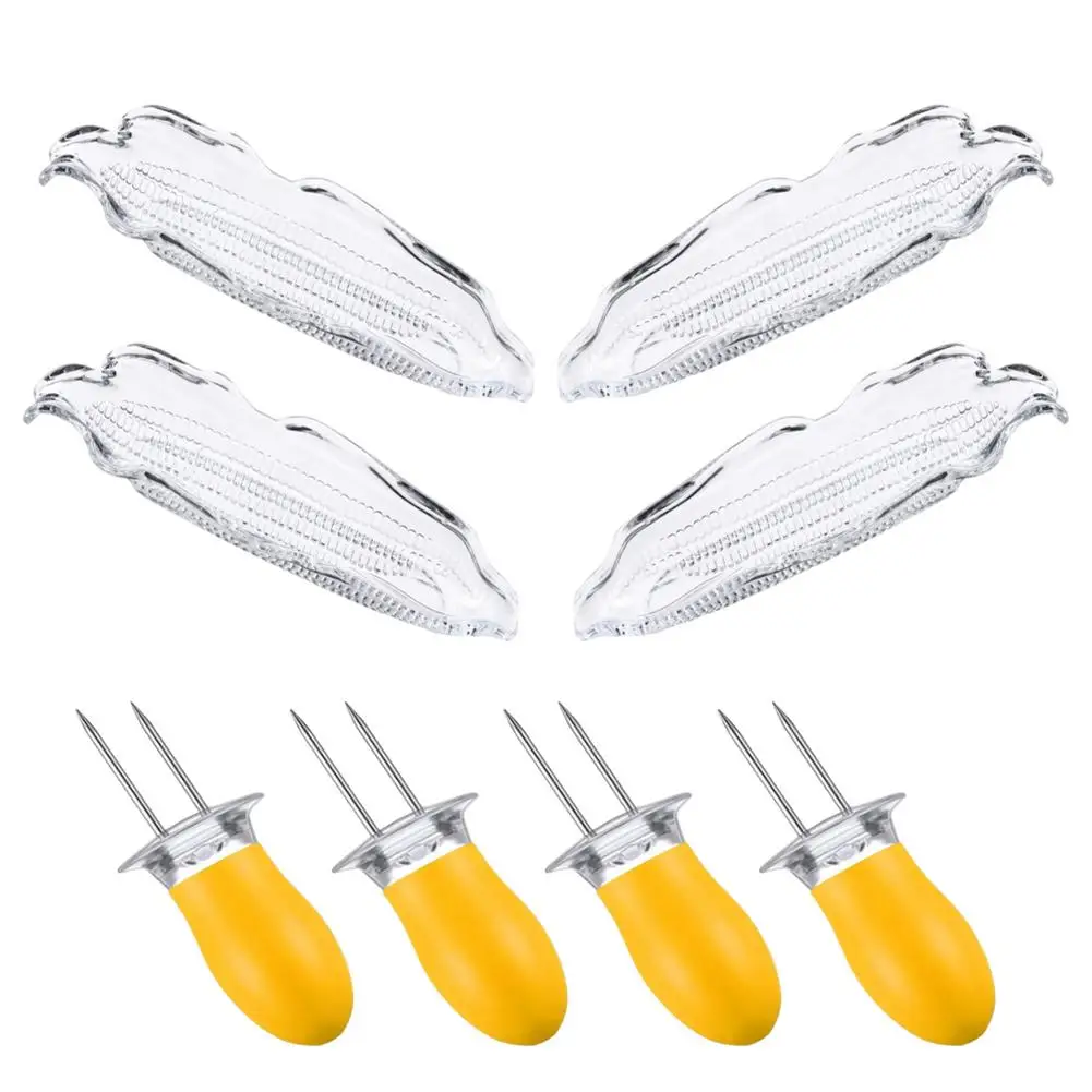 

Corn Tray With Stainless Steel Corn Fork Set Barbecue Tools Plastic Corn Holders Grilling Fork