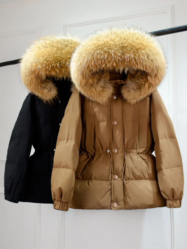 2022 Winter Women Large Real Fur Hooded Waterproof Puffer Jacket Thick Warm Loose 90% Duck Down Parka Female Snow Coat