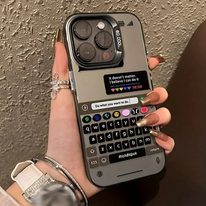Фото Прозрачный черный чехол для iPhone с гальваническим покрытием и имитацией клавиатуры, с вдохновляющей цитатой, глянцевый, прозрачный №1