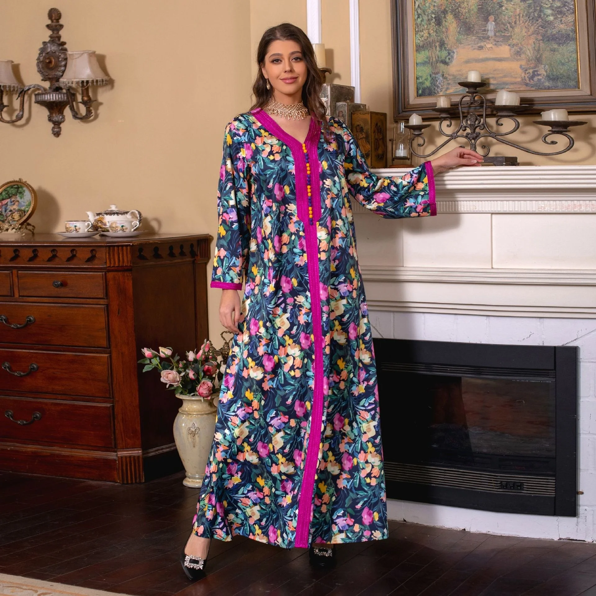 Abaya For Women Dubai Turkey 2023 New Women Robe Moroccan Caftan Kaftan Clothing Gurban Festival Arab Abaya Printing Female