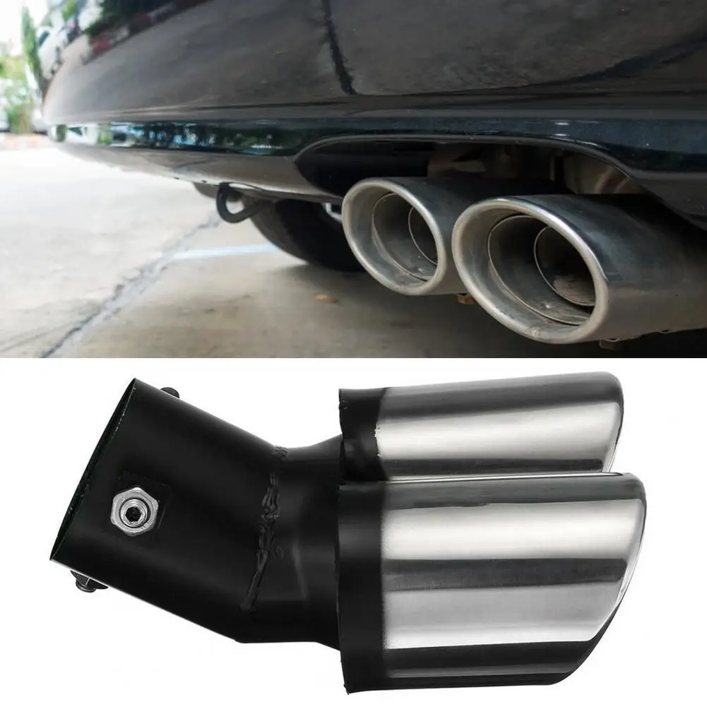 

Throat Muffler Simple Tail Throat Muffler 1 to 2 Throat Muffler Polished Exhaust Pipe Muffle Universal Exhaust Muffler for Car