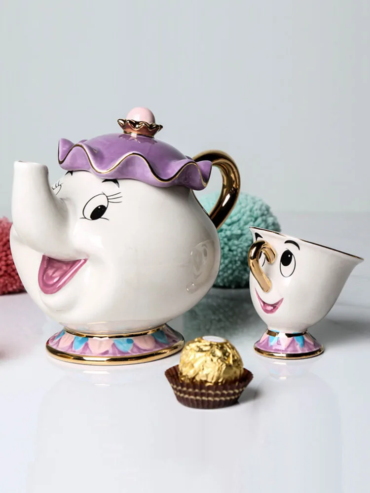 

Cartoon Beauty and The Beast Mrs Potts' Son: Chip Cup Tea Set Coffee Cup Cartoon Mug Lover Friend Porcelain Gift 18K Gold-plated