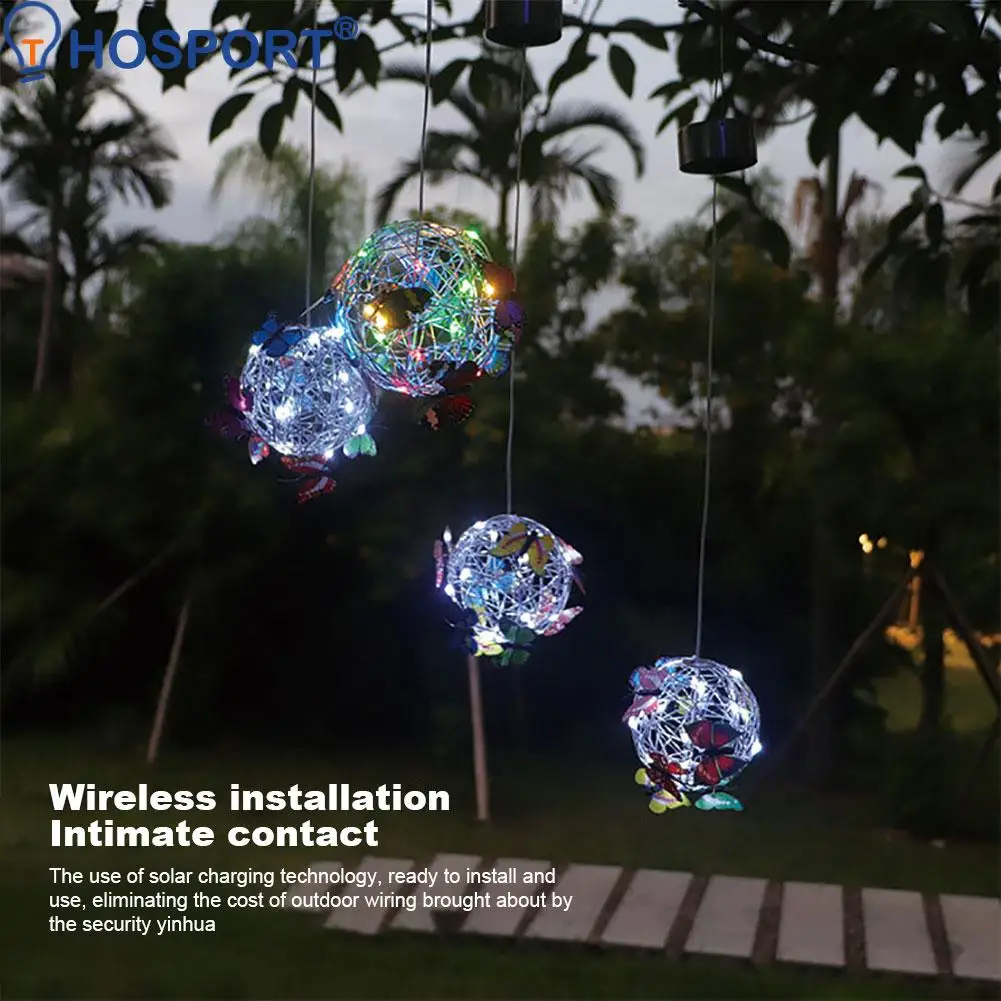 

LED Solar Luminous Butterfly Ball Hanging Tree Lamp Round Balls Sunlight Outdoor Landscape Garden Pathway Yard Decor