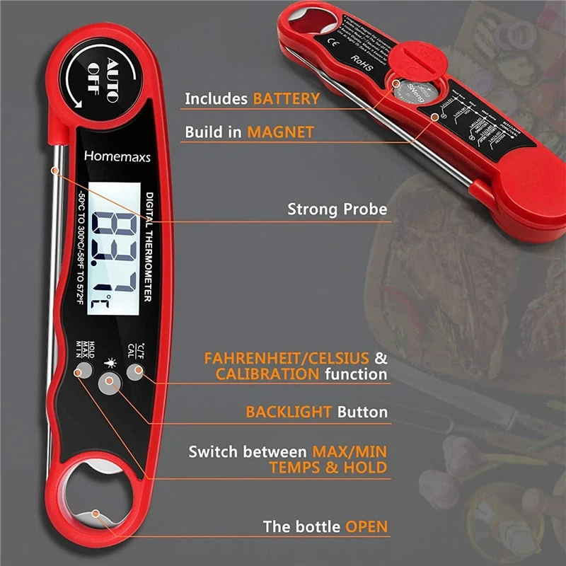 Цифровой пищевой термометр водонепроницаемый для мгновенного считывания