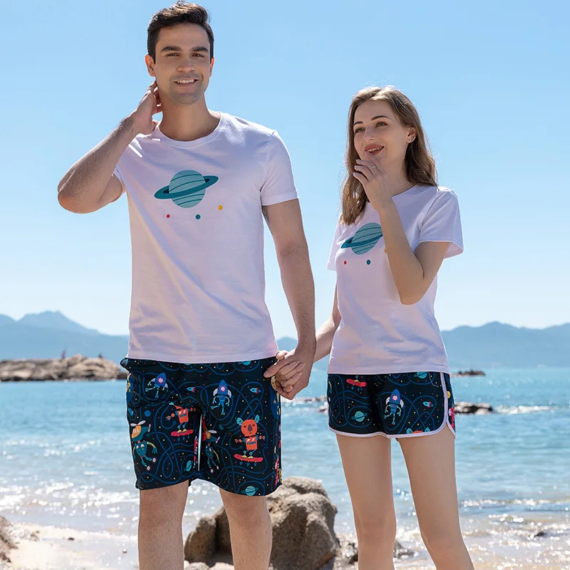 

8101 Couple Beach Suit Men's and women's Shorts Comfortable Quick Drying shorts Cotton T-shirt Wholesale Large size