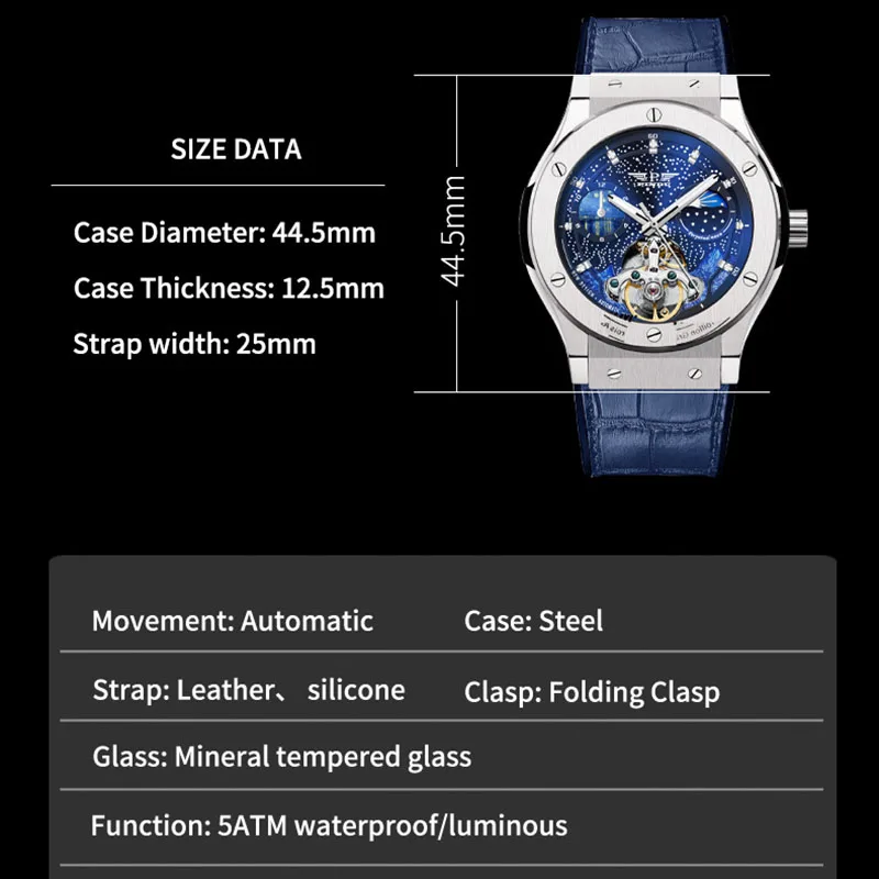 PINDU Fashion Luxury Top Brand Automatic Mechanical Watch Waterproof Watch Leather Skeleton Dial Men Watches Relogio Masculino enlarge
