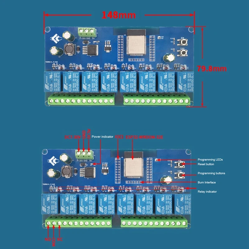Источник питания DC5-30V ESP32 WIFI Bluetooth BLE 8-канальный релейный модуль ESP32-WROOM Вторичная