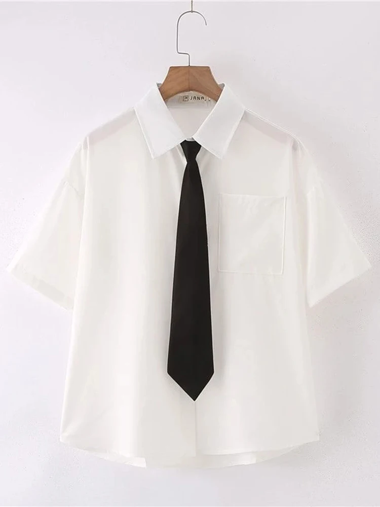 Женская белая рубашка JMPRS с коротким рукавом школьные Топы в японском стиле
