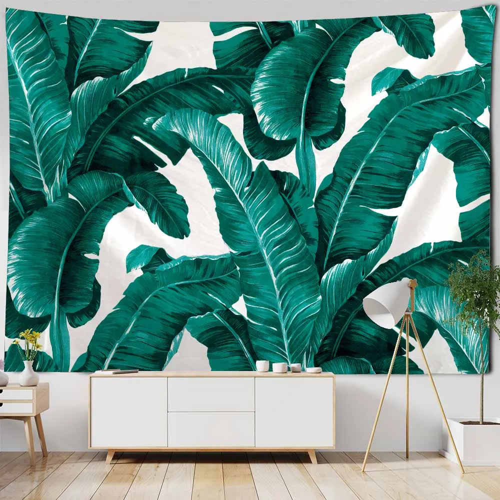 

Tropical plant leaf print tapestry mandala room wall hanging yoga hippie boho home decor background cloth beach mat bed sheet