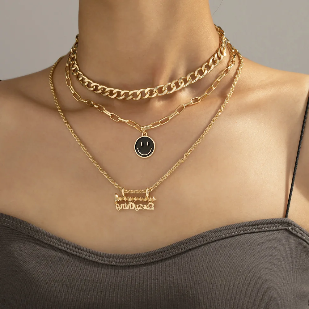 

New Multilayer Happy Face Pendant Ladies Necklace Fashion Trend Women's Birthday Gifts Jewelry Accessories Dropshipping