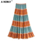 Винтажная шикарная Женская пляжная юбка в стиле пэчворк с цветочным принтом, богемная длинная юбка с высокой эластичной талией, хлопковые юбки-макси в стиле бохо для женщин