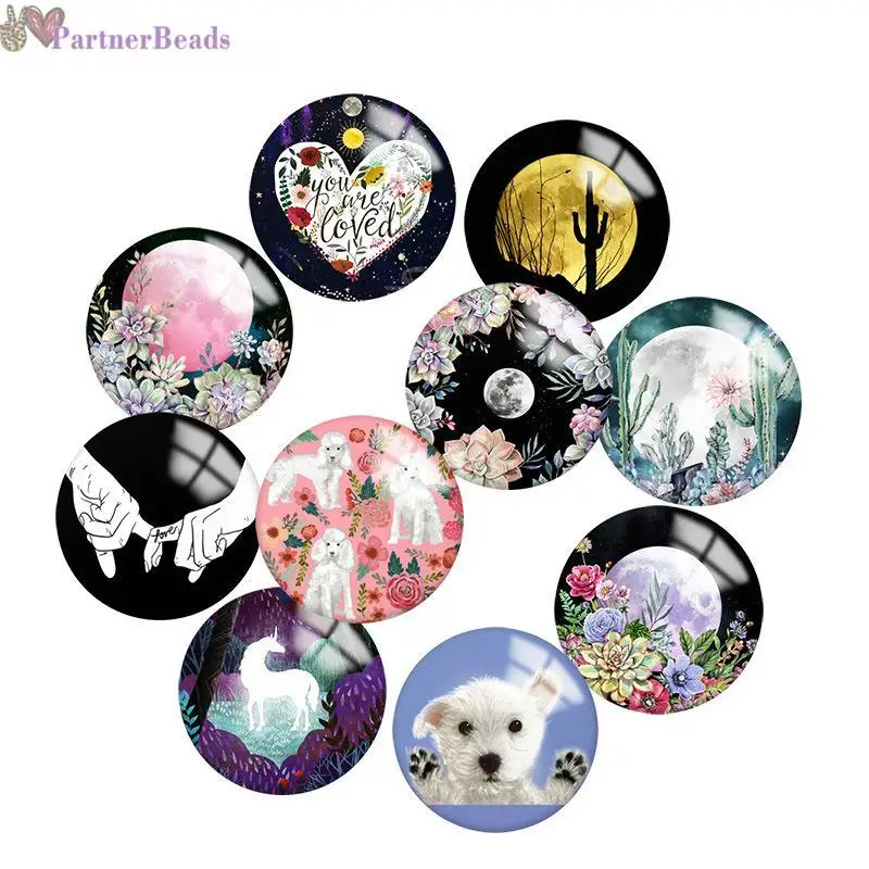 

Круглый стеклянный кабошон Moon dog, демонстрация плоской задней поверхности, фурнитура для изготовления застежек 20 мм, N6221