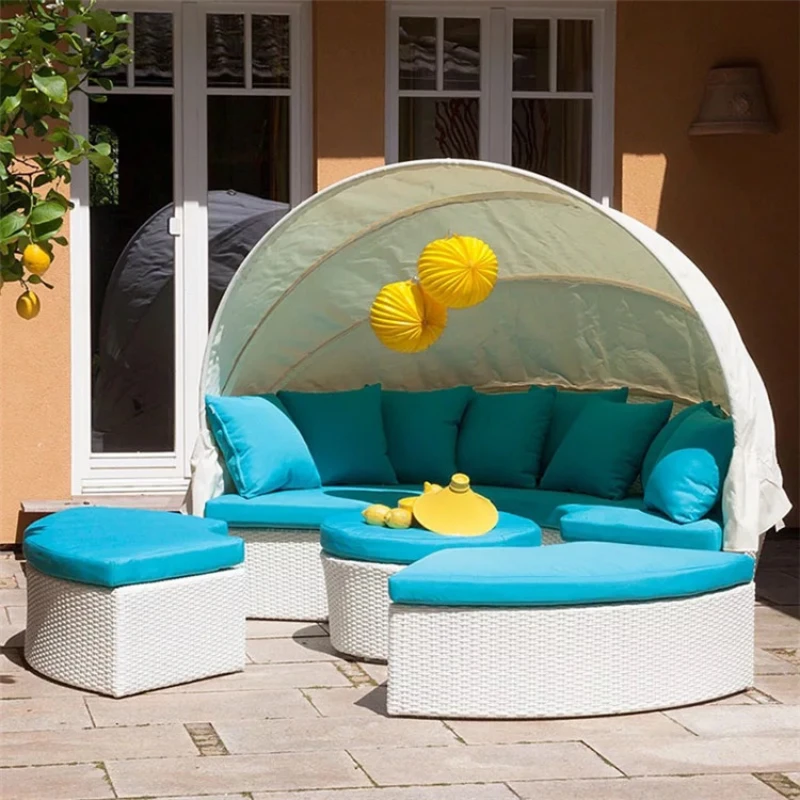 

Outdoor Round Bed Courtyard Rattan Sofa Outdoor Recliner Beach Chair Balcony Swimming Pool Lazy Lying Bed Sofa Type Appearance