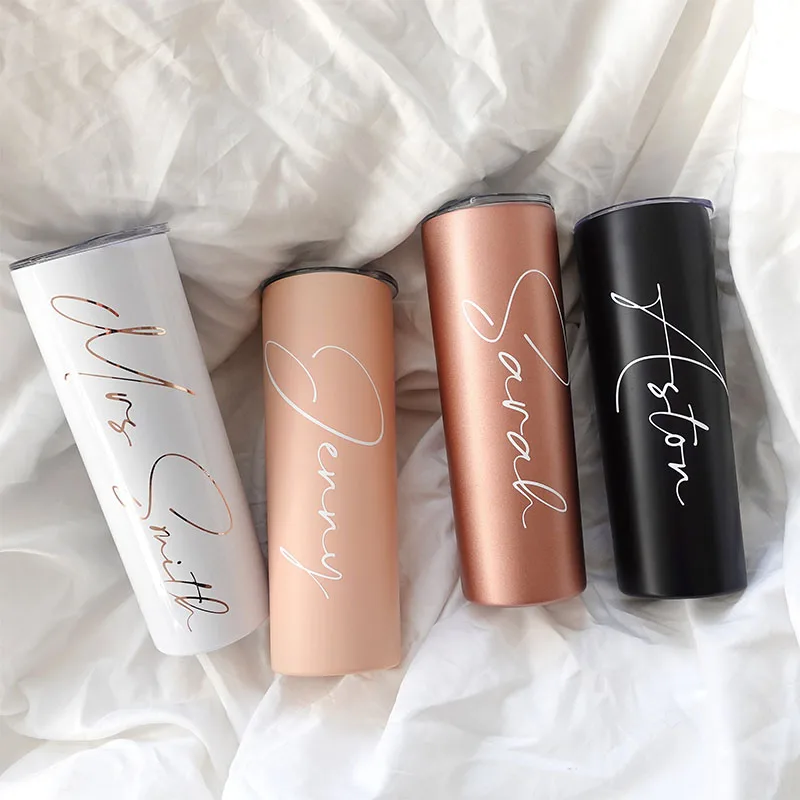 

Personalized Tumbler With Straw Custom 20oz Stainless Steel Tumbler Bridesmaid Gift Champagne Tumbler Bachelorette Party Favor