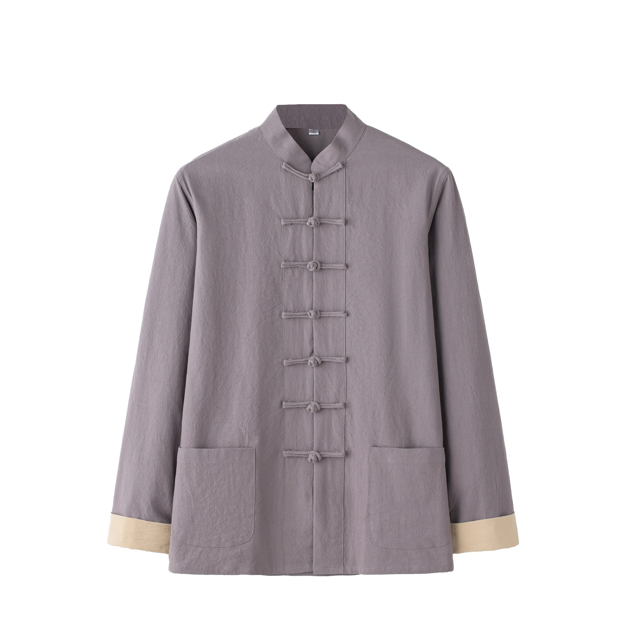 Мужская хлопковая рубашка с длинными рукавами и карманами цвета в ассортименте