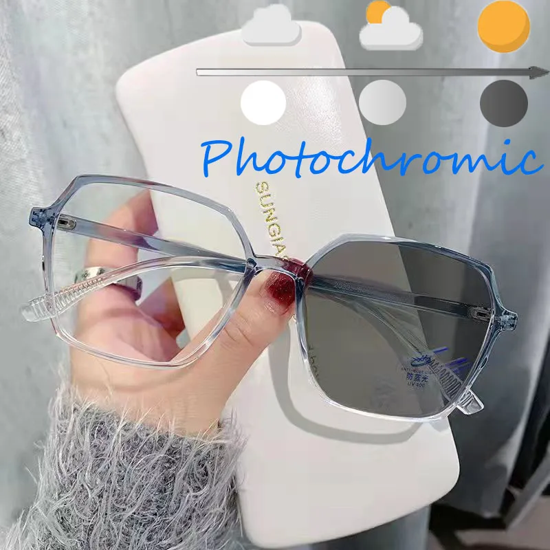 

Large Photochromic Myopia Glasses Unisex Oversized Anti-blue Ray Eyewear Women Men Prescription Eyeglasses Diopter 0 To -6.0