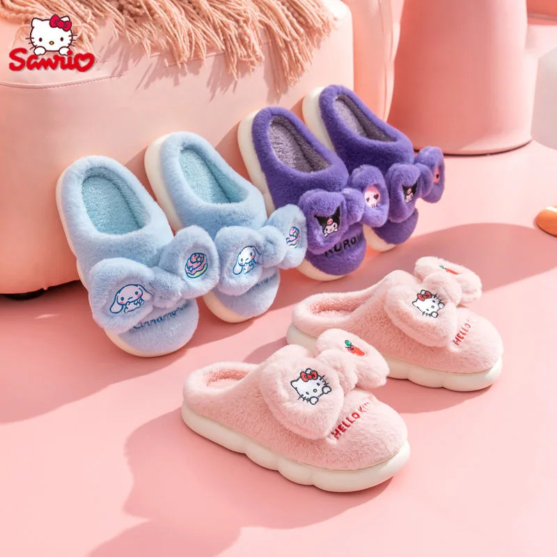 

Hello Kitty Kuromi Plush Cotton Slippers Cute Cartoon Cinnamoroll Warm Anti-Slip Slippers Female Plush Home Slipperses Gifts