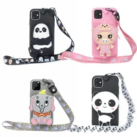 for iphone 13 13 pro 13 pro max 13 mini cute animal coin purse wallet phone case back stand cover shell bag neck strap