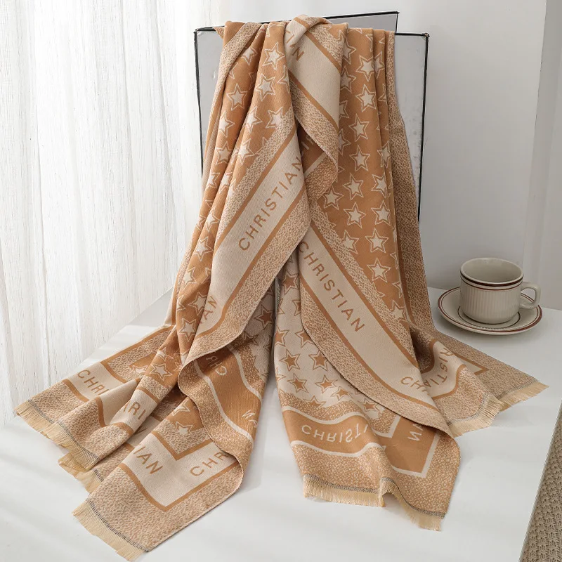 

Autumn Winter New Star Print Imitation Cashmere Scarf Women Air-conditioned Room Shawl Double-sided Long Pashmina