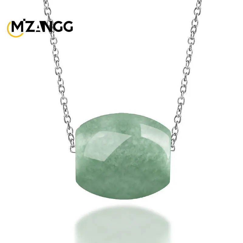 

Natural A Goods Jadeite Lu Lu Tong Pendant Ice Seed Bean Green Jade Round Bead Female Style Necklace with 925 Silver Chain