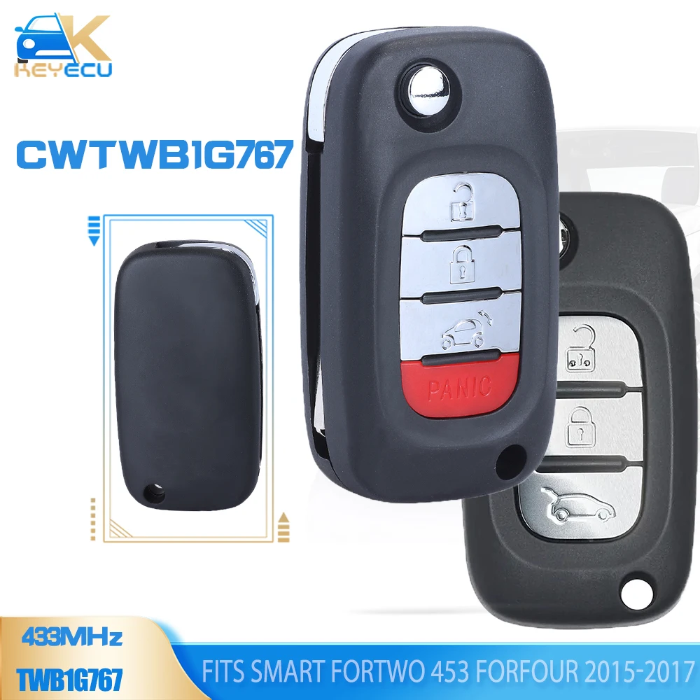 

Пульт дистанционного управления KEYECU CWTWB1G767, 3/4 кнопки, 433 МГц, 4A для Benz Smart Fortwo 453 Forfour 2015 2016 2017