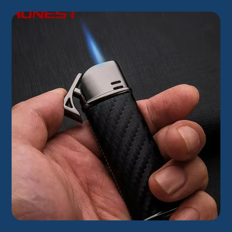 Фото HONEST Jet Torch, зажигалка, бутановая газовая кожа, металлические зажигалки для сигар с подарочной коробкой, прикуриватель без газа, Лидер продаж №1