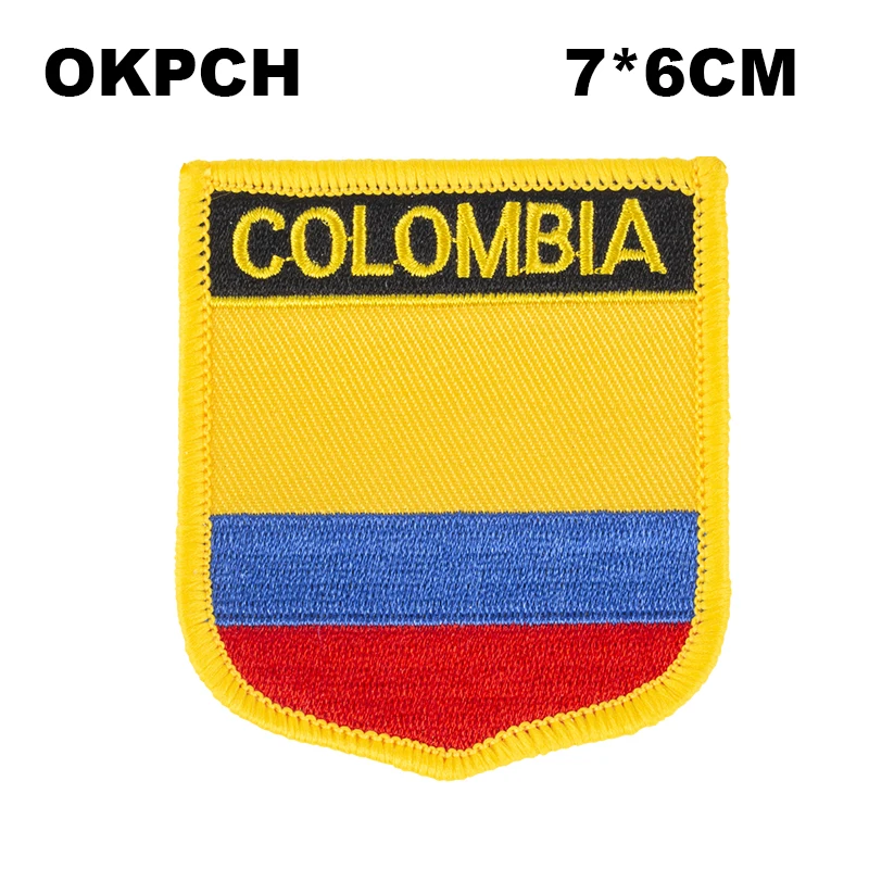 

Colombia Flag Shield Shape Iron on Embroidery Patches Saw on Transfer Patches Sewing Applications for Clothes Back Pack Cap