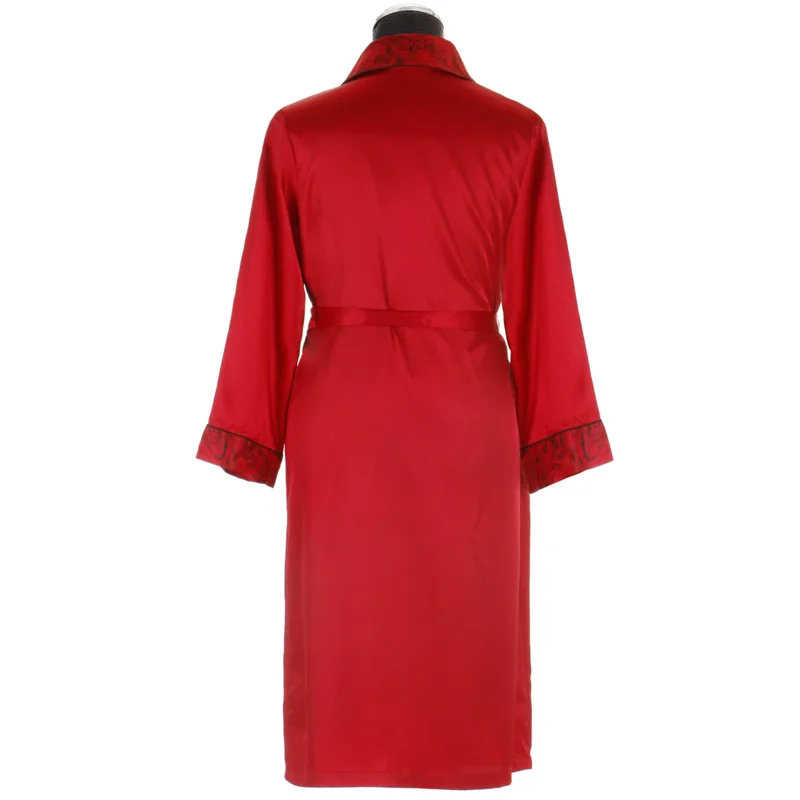 Luxury Satin Silk Robes for Men Red Long Sleeve Shawl Collar Silk Home Robe Men's Dressing Gown Men's Bathrobe Couple Clothes