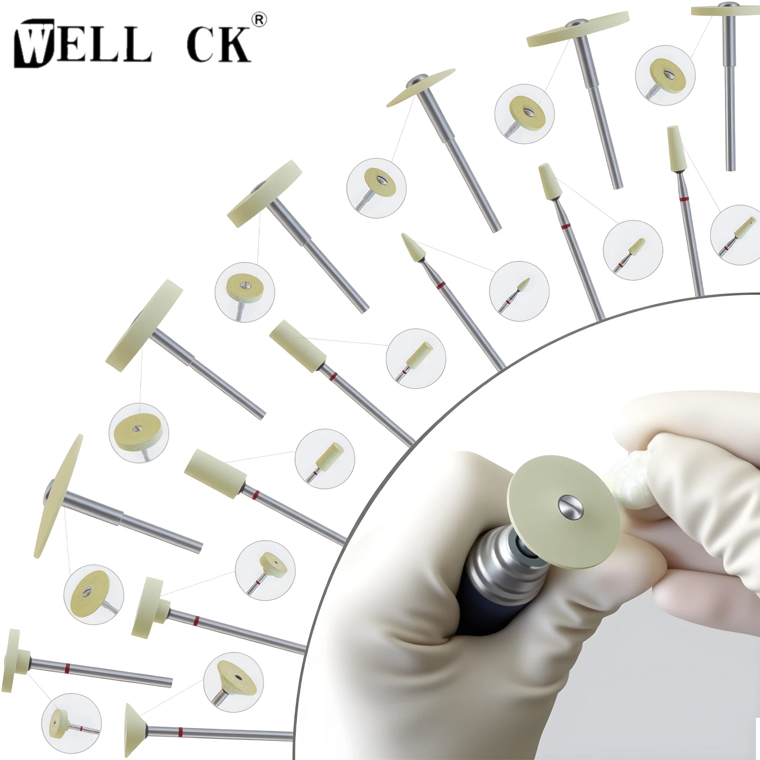 Фото Стоматологические алмазные полировочные боры WELL CK, алмазные насадки, фрезы для обработки циркония, зуботехнические инструменты, роторные инструменты для зуботехнических лабораторий №1