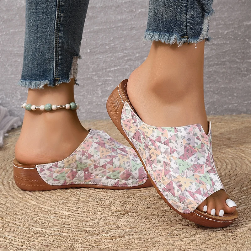 Popular Mixed-Color Thick Sole Women Sandals 2025 Spring Anti-Slip Platform Sandels Outdoor Walking Wedges Heel Zapatos De Mujer