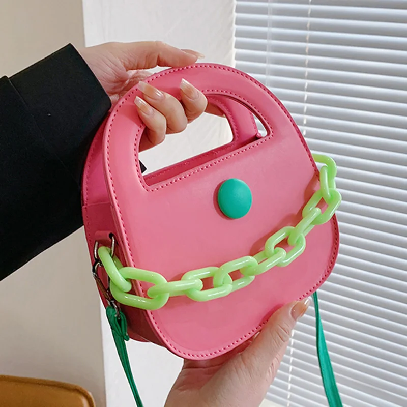 Элегантная женская сумочка на цепочке из искусственной кожи зеленая розовая